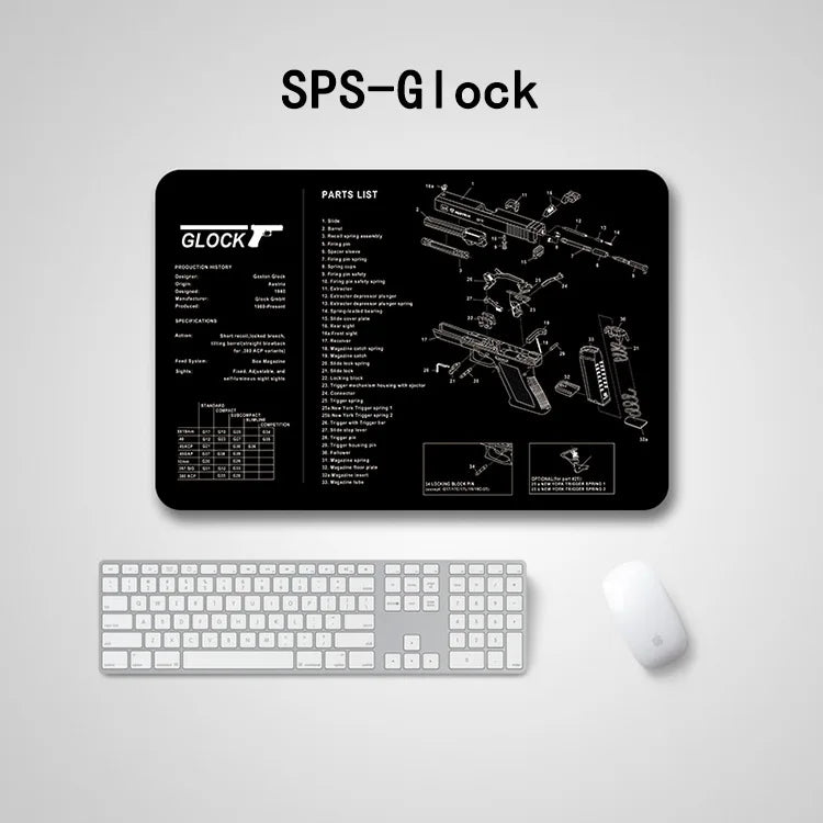 Gun Cleaning Mat with Parts Diagram & Instructions – Armorers Bench Mat, Mouse Pad, Repair & Build Tool for Glock 17, Beretta M9, 1911