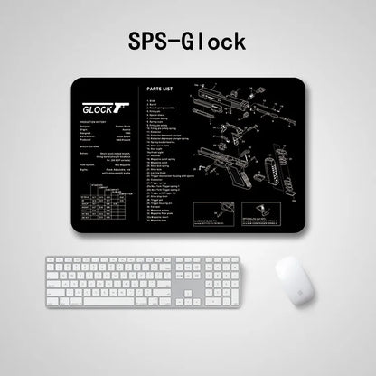 Gun Cleaning Mat with Parts Diagram & Instructions – Armorers Bench Mat, Mouse Pad, Repair & Build Tool for Glock 17, Beretta M9, 1911