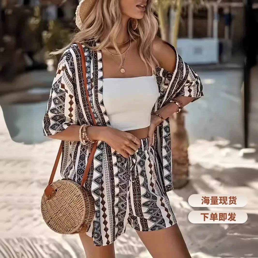 2025 Women’s Casual Printed Short Pants Set – Loose Summer Two-Piece Outfit for Women