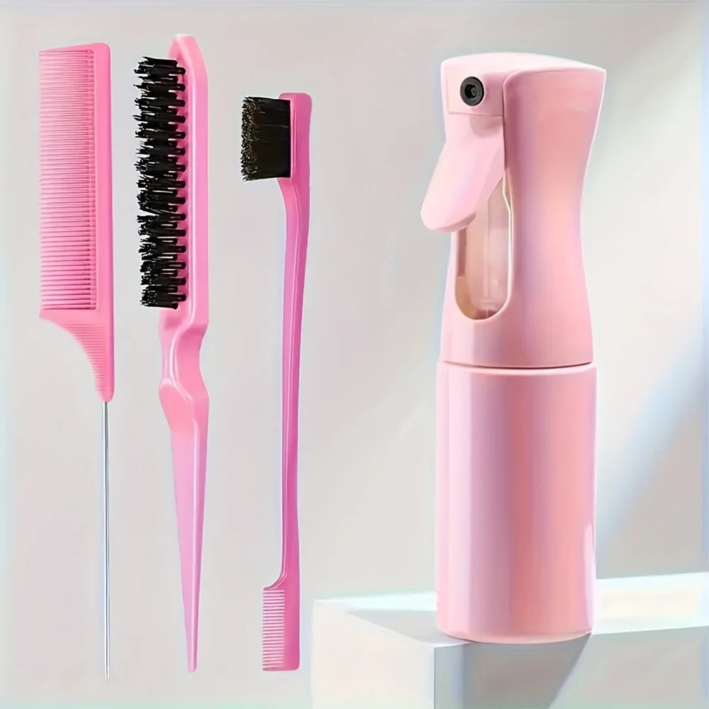 4-Piece Hair Styling Comb Set – Rat Tail, Edge & Smooth Black Brushes for All Hair Types
