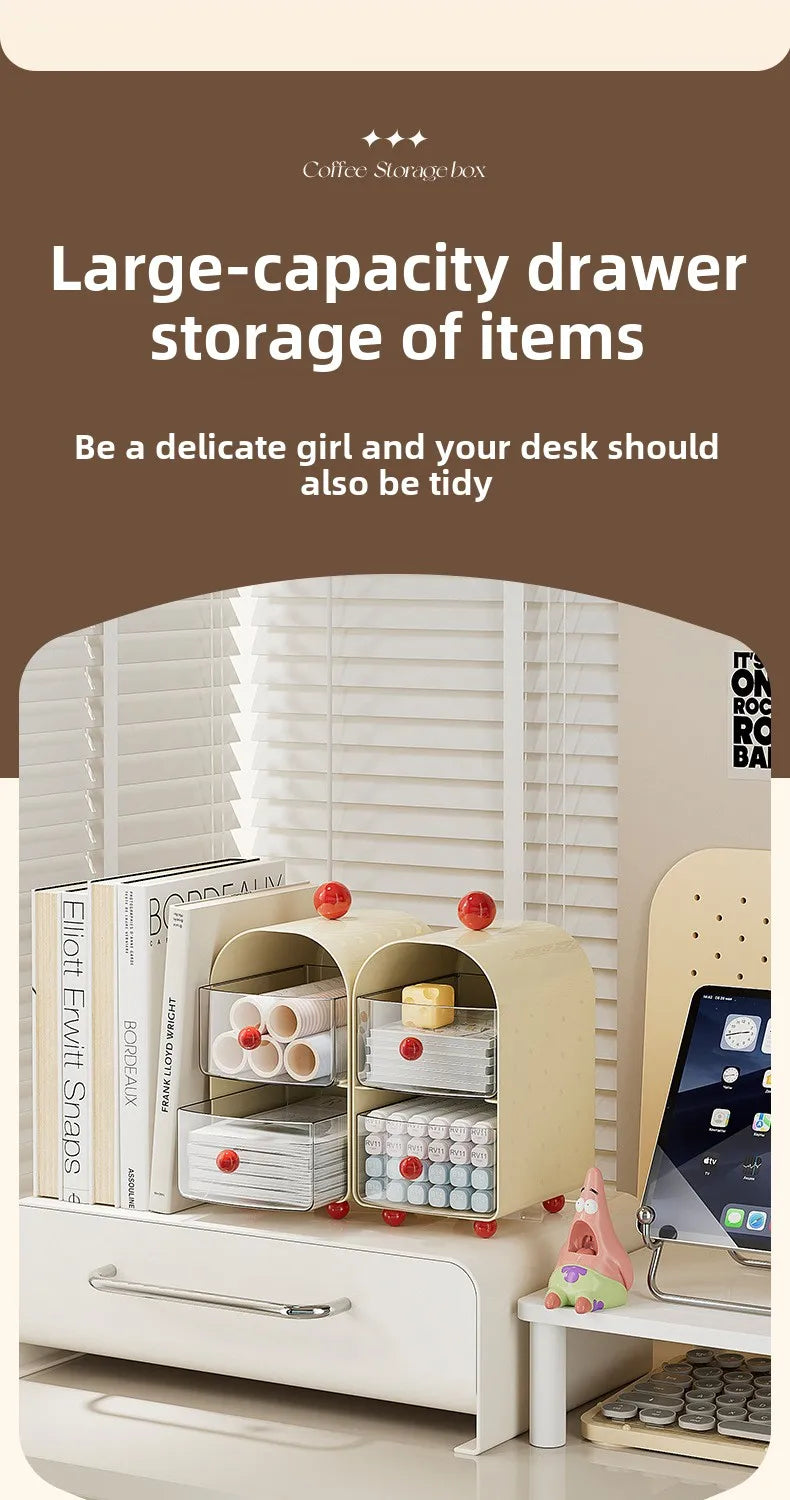 Desktop Coffee & Tea Organizer – Corner Storage Box Drawer for Office, Table, Capsules, and Tea Bags