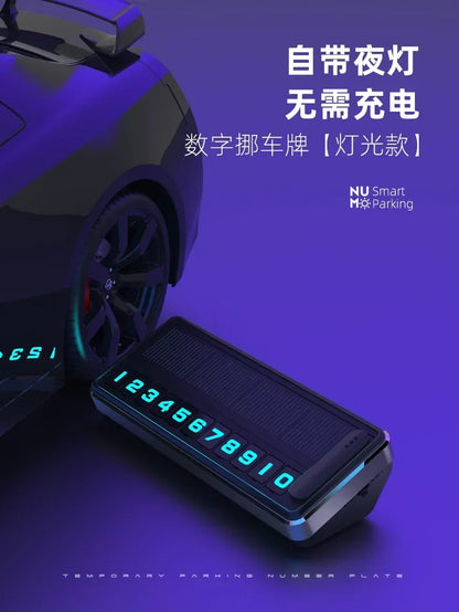 Solar LED Car Phone Number Plate — Hidden Temporary Parking Card with Multi-Number Display
