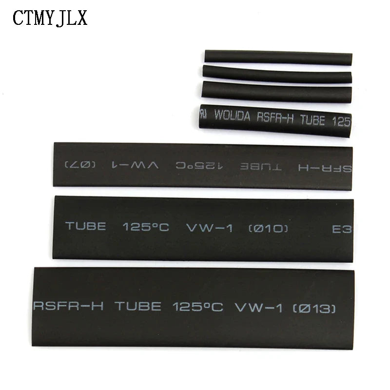 127PCS Thermoresistant Black Heat Shrink Tubing Kit - 2:1 Polyolefin Sleeving for Wire & Cable Protection