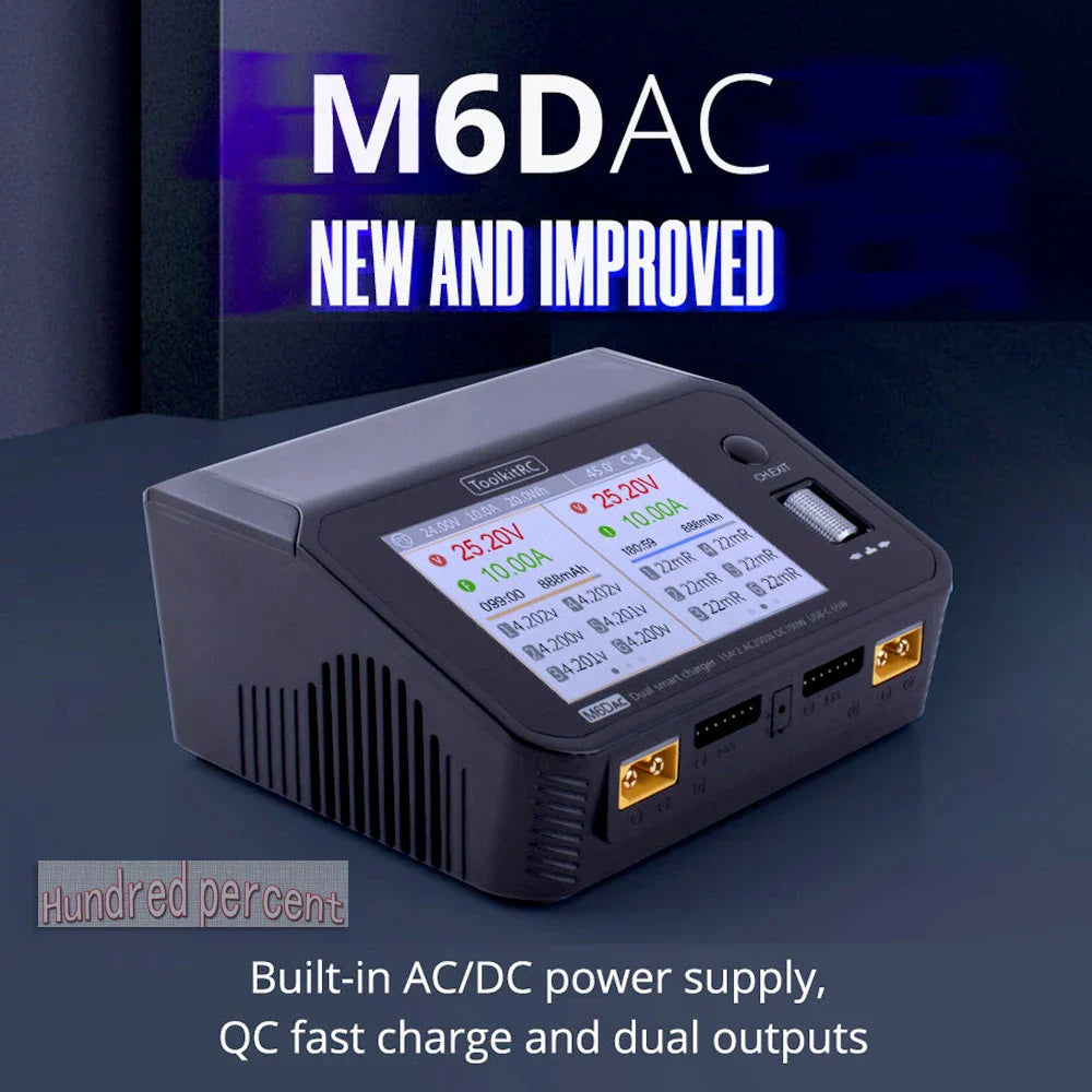 NEW ToolkitRC M6DAC Dual Channel Smart LiPo Battery Charger – 200W AC, 350W DC, 15A for 1-6S LiHV with 65W PD
