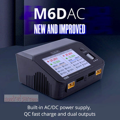 NEW ToolkitRC M6DAC Dual Channel Smart LiPo Battery Charger – 200W AC, 350W DC, 15A for 1-6S LiHV with 65W PD