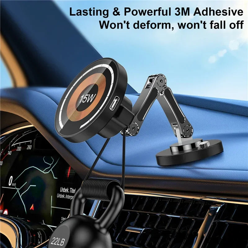 Magnetic Wireless Car Charger Stand – Fast Charging Mount & Phone Holder for MagSafe iPhone 15/14/13/12 Series