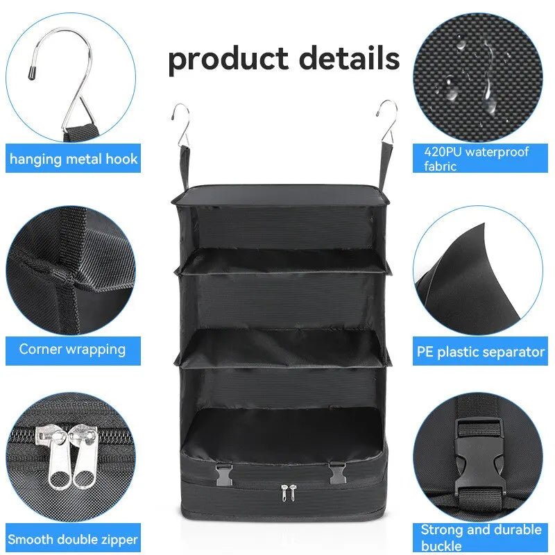 Travel Organizer Hanging Packing Cubes – Housewares Luggage Storage with Shelves and Laundry Compartments for Essentials