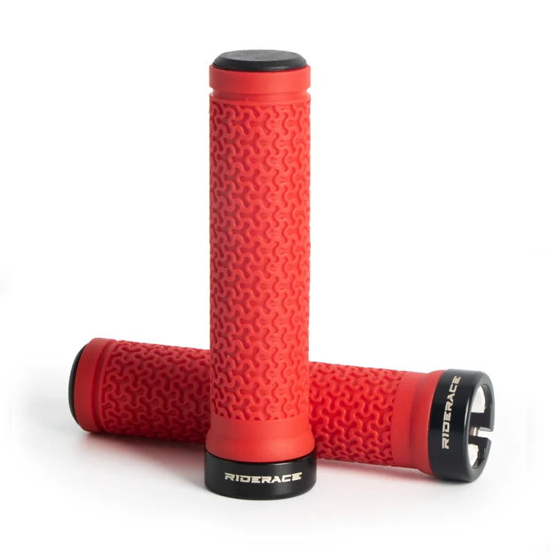 MTB Bicycle Handlebar Grips – Soft Rubber Non-Slip Grips with Single-Sided Lock & End Plugs for Mountain Bikes