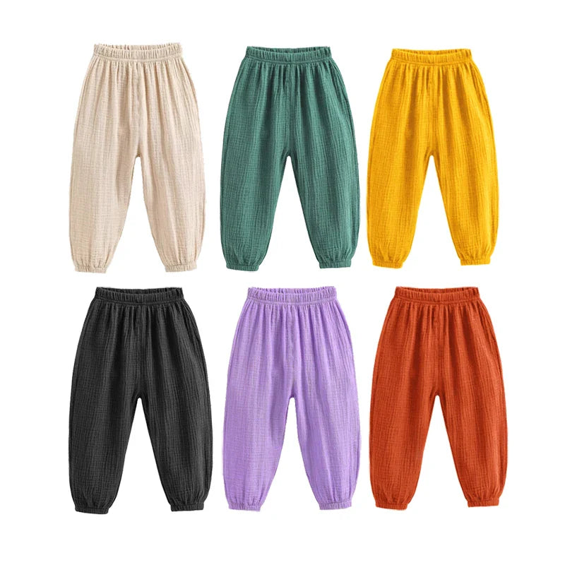Summer Korean Kids Cotton Linen Pants – Casual High Waist Loose Pleated Harem Trousers for Girls & Boys