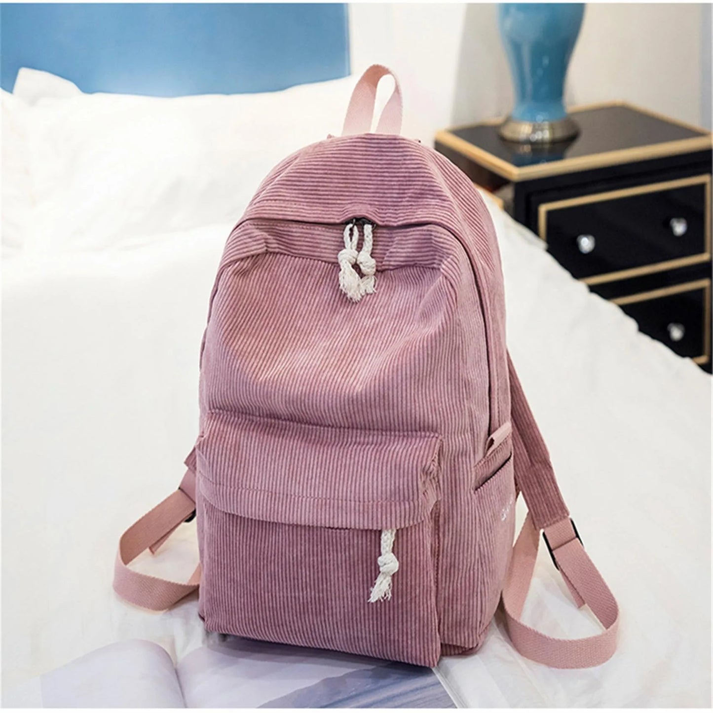 Women's Corduroy School Backpack – Striped Travel Rucksack for Teenage Girls & Shoulder Bag Mochila