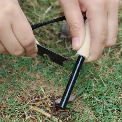 Wilderness Survival Flint Kit - Magnesium Fire Starter Stick with Wooden Handle for Camping Outdoor Emergency Gear