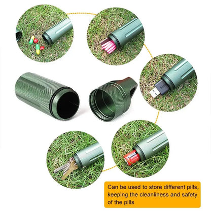 Aluminum Alloy Airtight Pill Container — Portable Waterproof EDC Single-Chamber Capsule Holder & Medicine Case