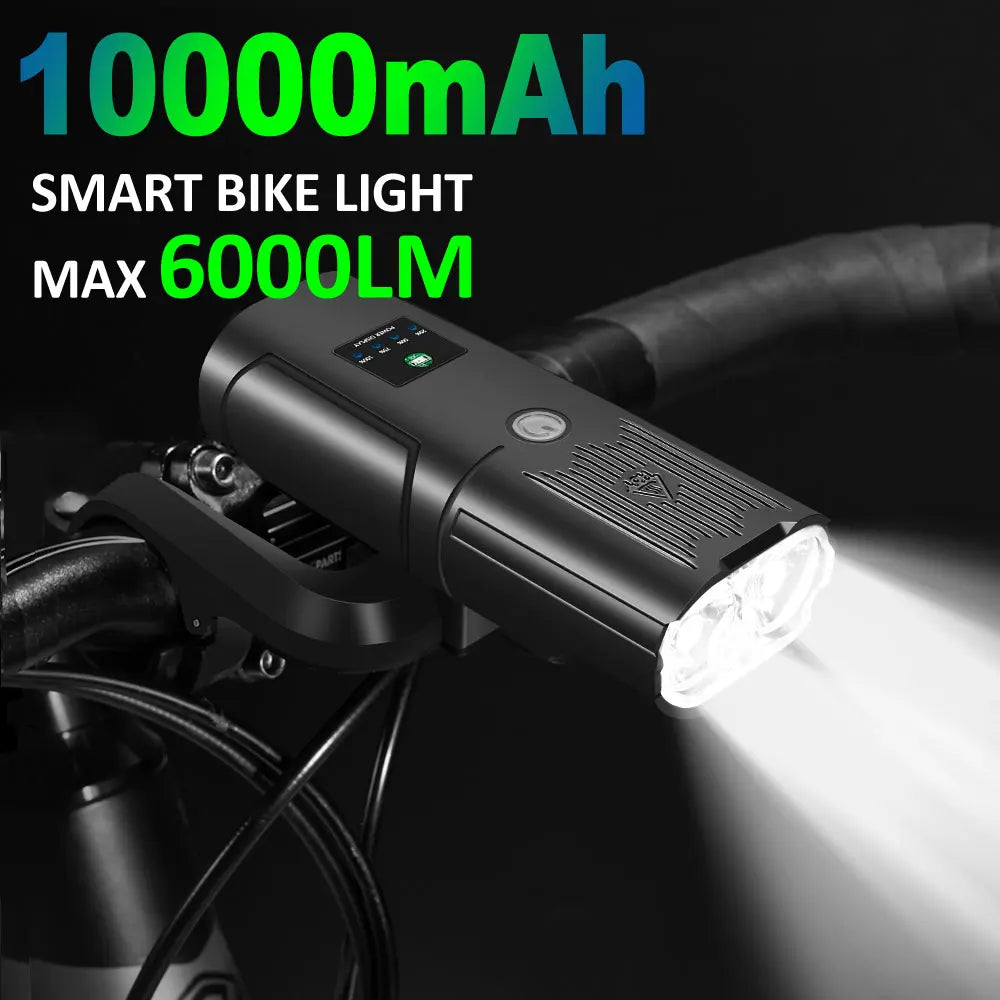 NEWBOLER Smart Bicycle Light – 10000mAh Front Bike Light, 6000 Lumen Waterproof, USB Charging for MTB and Road Cycling, Bike Accessories