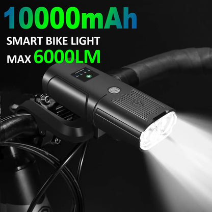 NEWBOLER Smart Bicycle Light – 10000mAh Front Bike Light, 6000 Lumen Waterproof, USB Charging for MTB and Road Cycling, Bike Accessories