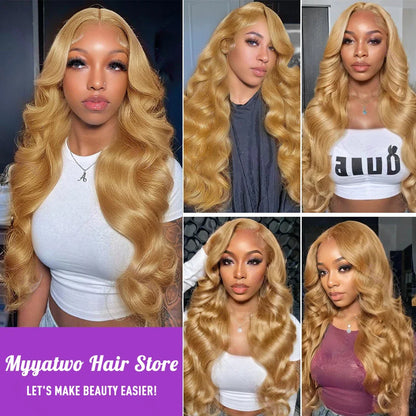 Brazilian #27 Honey Blonde Body Wave Wig – 30-34 Inch, 13x4 Lace Front, HD Transparent Lace Frontal, 200% Density for Women