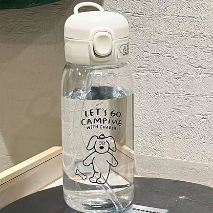 Cartoon Ice Suction Cup: Portable Large Capacity Plastic Water Bottle with Straw - Drop Resistant & Travel-Friendly Water Cup