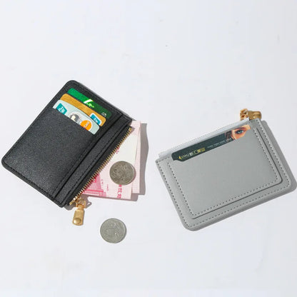 Ultra-Thin PU Leather Credit ID Card Holder: Zipper Fashion Wallet for Women & Men, Small Money Bag, Coin Purse Clip Organizer