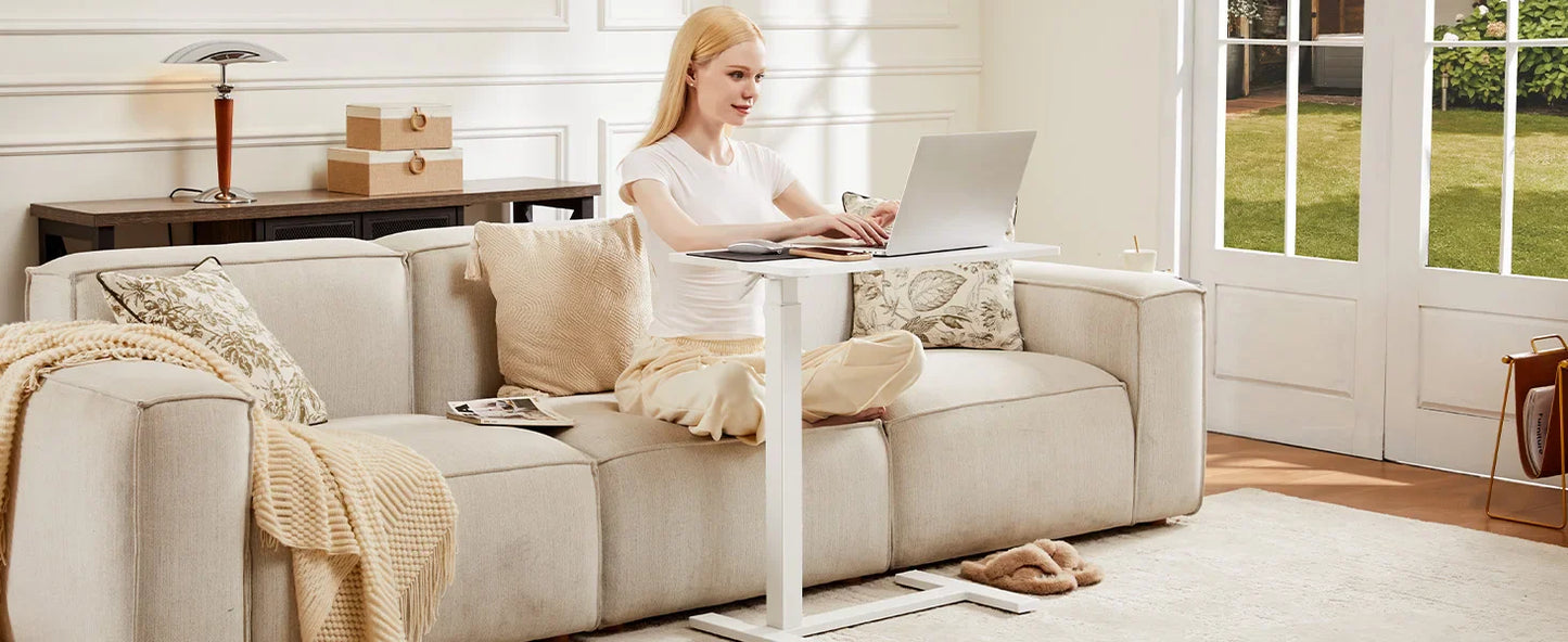 Overbed Bedside Table – Adjustable Height Sofa Table with Hidden Wheels for Laptop & Mobile Use