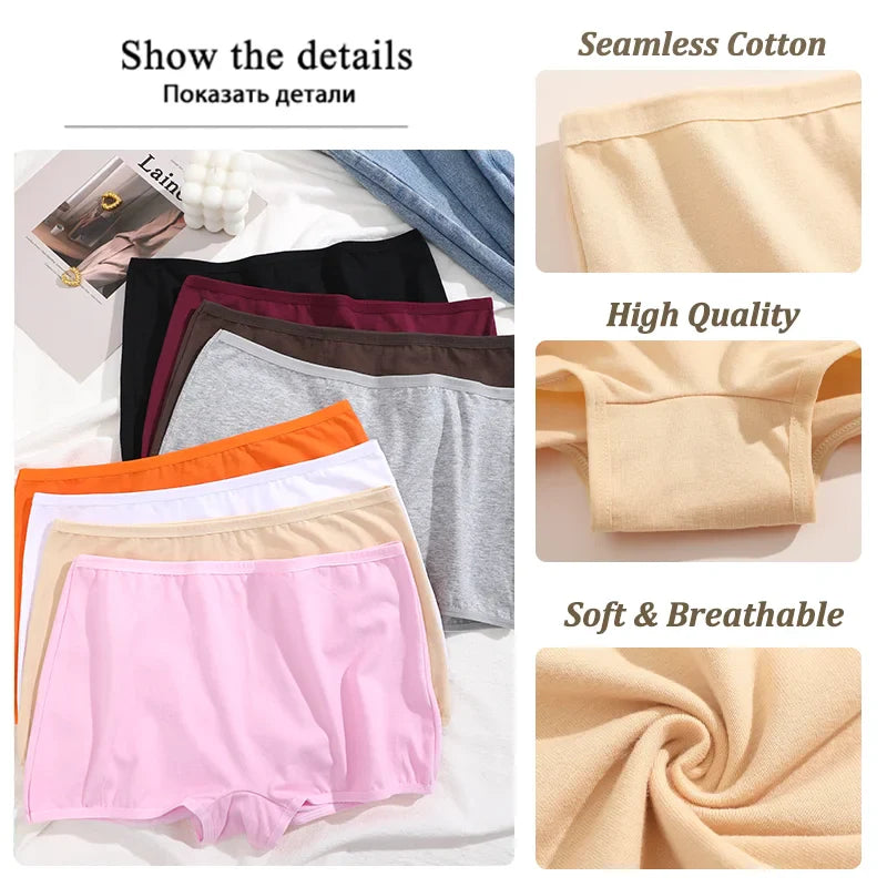 New Women’s Cotton Seamless Sports Panties – Solid Color Boxers, Cozy Lingerie Underwear XS-XL