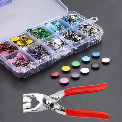 Metal Snap Button Fastener Kit - 50/100PCS Hollow Prong Studs with Pliers Tool for Clothing Sewing Bags & Shoes