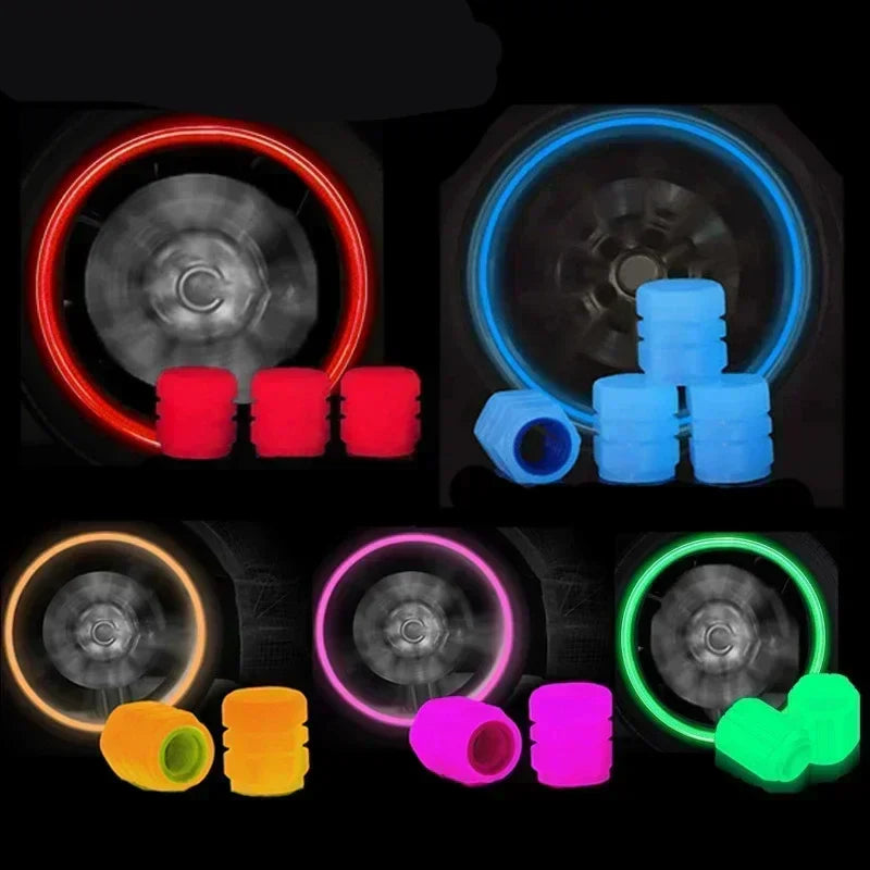 12Pcs Luminous Valve Stem Caps - Fluorescent Night Glowing Wheel Hub Caps for Motorcycle, Bicycle and Car Tyres