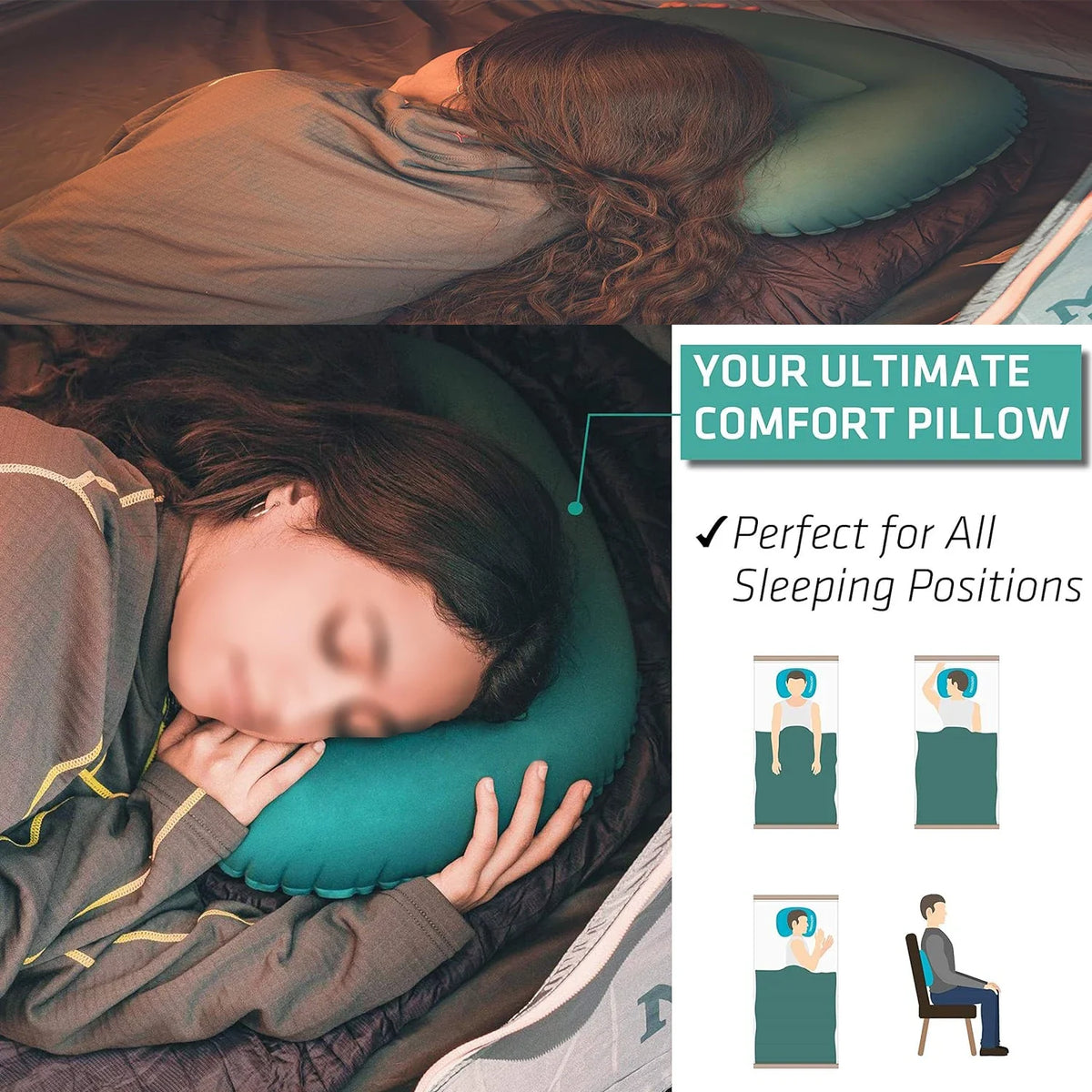 Ultralight Inflatable Camping Pillow – Compact Ergonomic Neck & Lumbar Support for Hiking, Travel & Backpacking