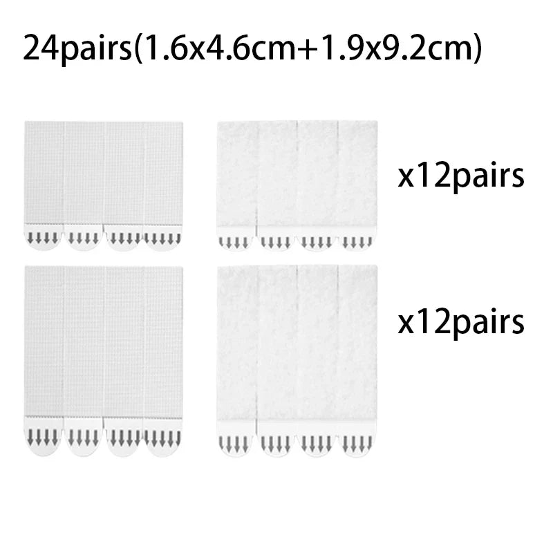 Double-Sided Adhesive Wall Strips — 12/24 Pairs Removable Hooks for Damage-Free Hanging