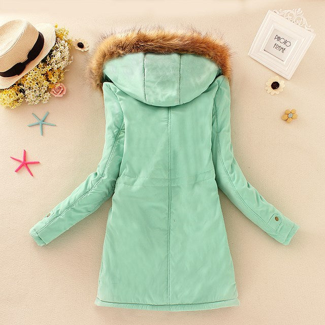 2024 Women's Winter Cotton Jacket – Slim Fit Hooded Parka, Embroidered Padded Warm Casual Overcoat