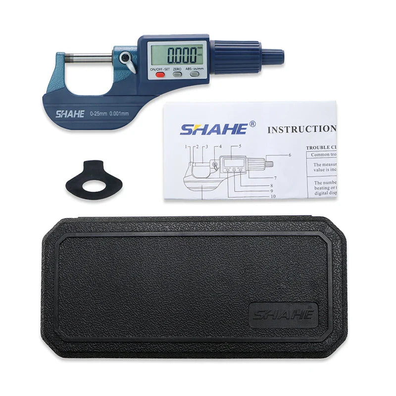 SHAHE 0.001mm Electronic Outside Micrometer — 0-25mm Digital Caliper Gauge for Precision Measurement