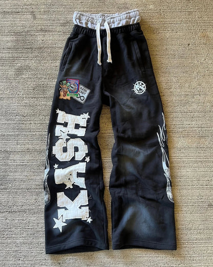 American Y2K Gothic Hip Hop Sweatpants for Men – Retro Double Layer Baggy Joggers with Elastic Waist