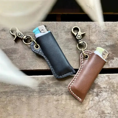 Vintage PU Leather Lighter Holster Keychain – Portable Protective Sleeve for Men’s Lighters & Everyday Carry Accessory
