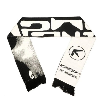 Men’s Y2K Black Knitted Scarf — Aphex Twin Goth Harajuku Streetwear Winter Shawl Unisex