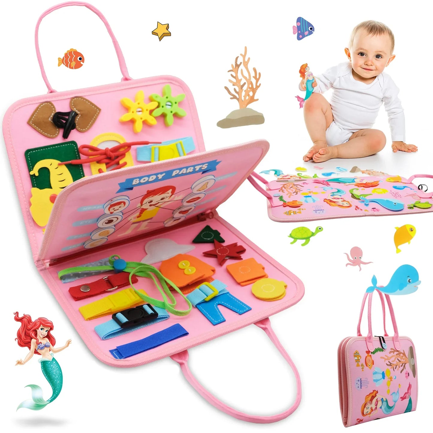 Montessori Toddler Busy Board – Educational Activity for Basic Dress Motor Skills, Baby Learning Toy for Travel