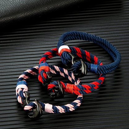 MKENDN Anchor Bracelet – Double Strand Nautical Waterproof Rope with Black Stainless Steel Sport Buckle for Men & Women