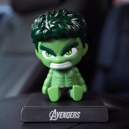 10cm Shaking Head Dolls – Spider-Man, Iron Man, Hulk & Deadpool Car Decorations & Mobile Phone Bracket Gifts