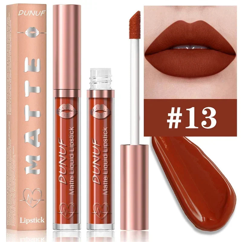 Matte Velvet Dark Red Brown Lip Gloss – Long-Lasting Waterproof Liquid Lipstick with Natural Moisturizer & Transparent Lip Oil