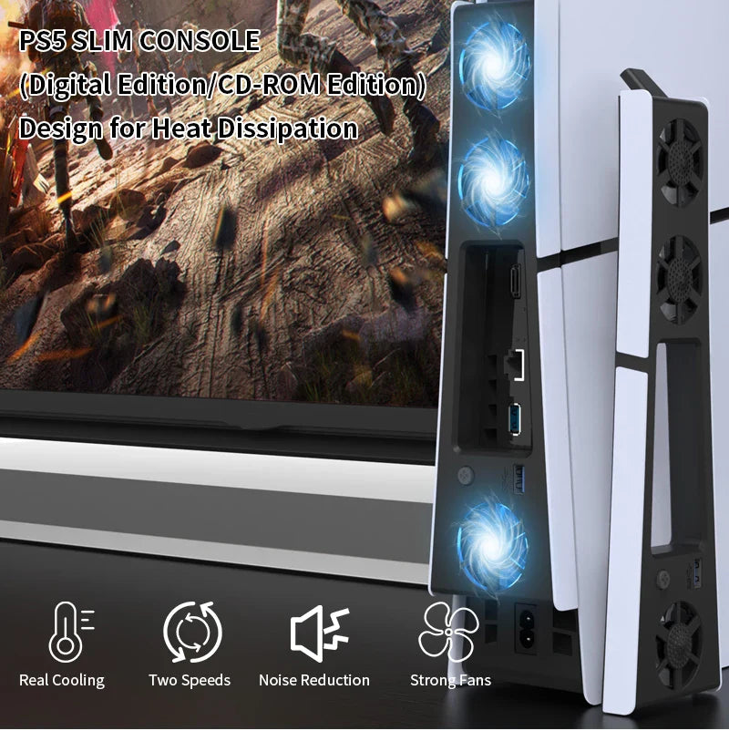 PS5 Slim Gaming Cooling Fan with LED Light – Quiet Efficient Cooling for Disc & Digital Consoles