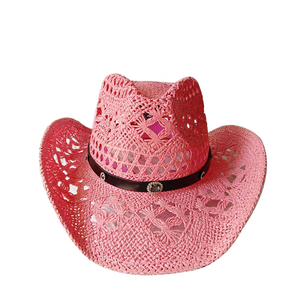 Melesh Western Women's Mint Green Cowboy Hat – Straw, Wide Brim, Plasticity Strong for Sunshine & Beach Wear