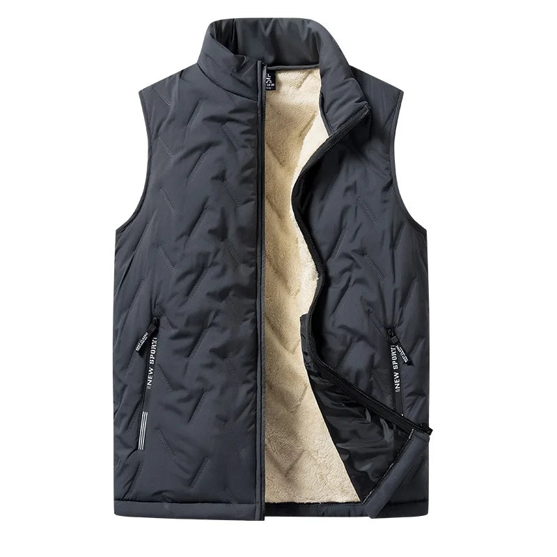 Men’s Autumn & Winter Cotton Vest Jacket – Casual Warm Sleeveless Top with Standing Collar, Plus Size Multifunctional Outerwear