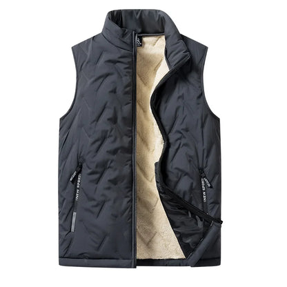 Men’s Autumn & Winter Cotton Vest Jacket – Casual Warm Sleeveless Top with Standing Collar, Plus Size Multifunctional Outerwear