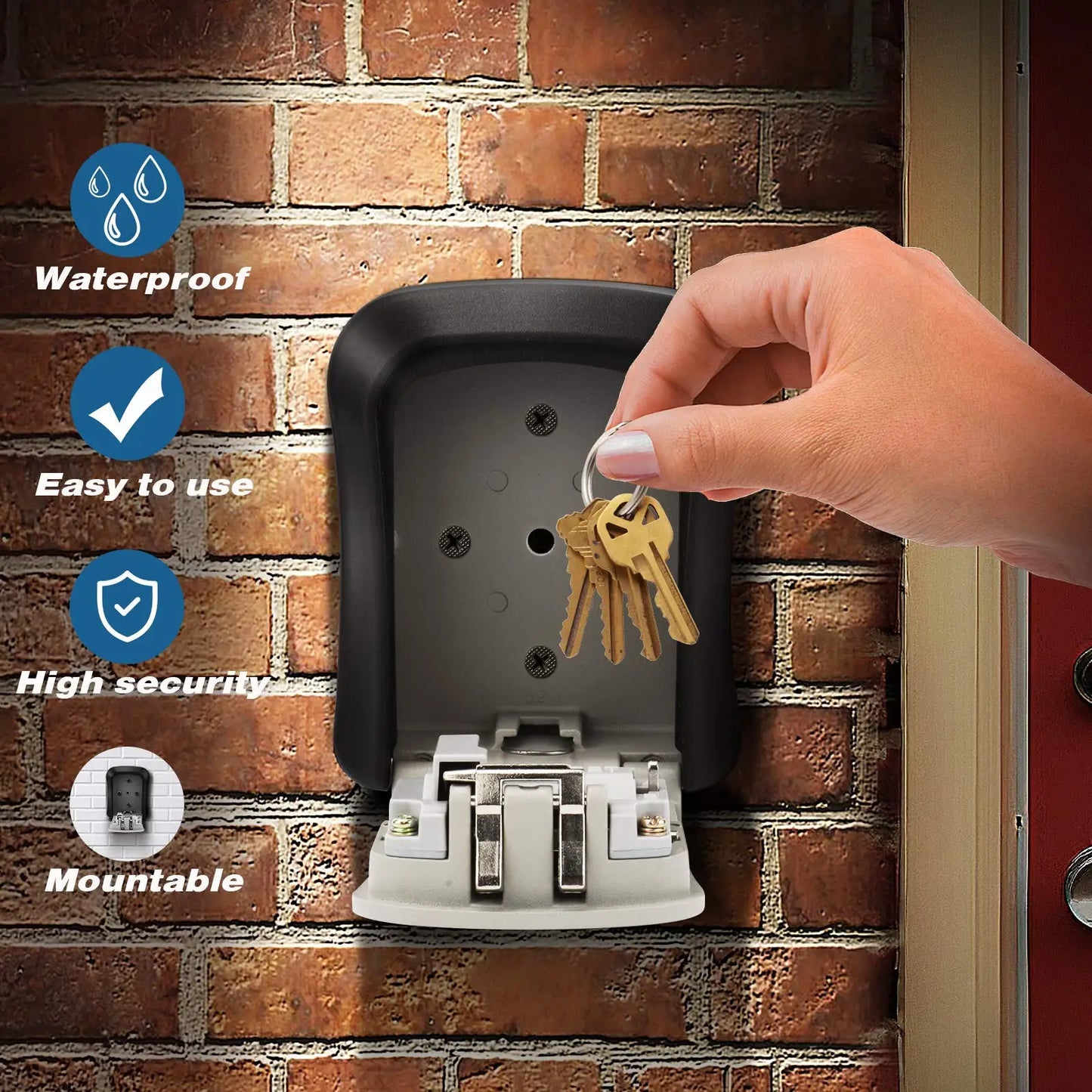Wall Mount Key Lock Box - 4 Digit Password Code Security Lock for Home Office, Key Safe Secret Storage Box Organizer, No Key Needed