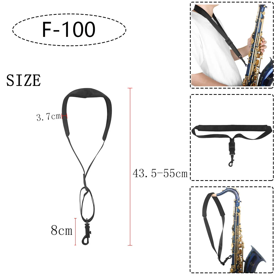 Saxophone Neck Strap - Adjustable Leather Universal Fit for Soprano, Alto, Tenor Sax with Secure Closed Hooks