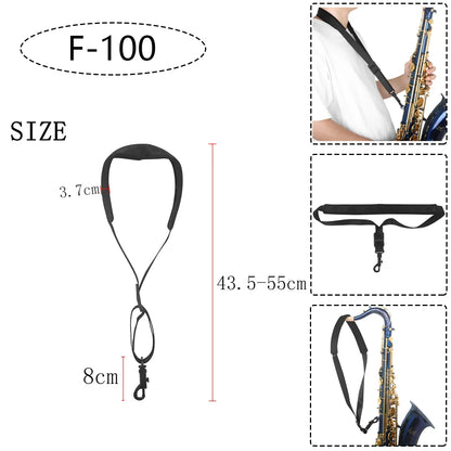 Saxophone Neck Strap - Adjustable Leather Universal Fit for Soprano, Alto, Tenor Sax with Secure Closed Hooks
