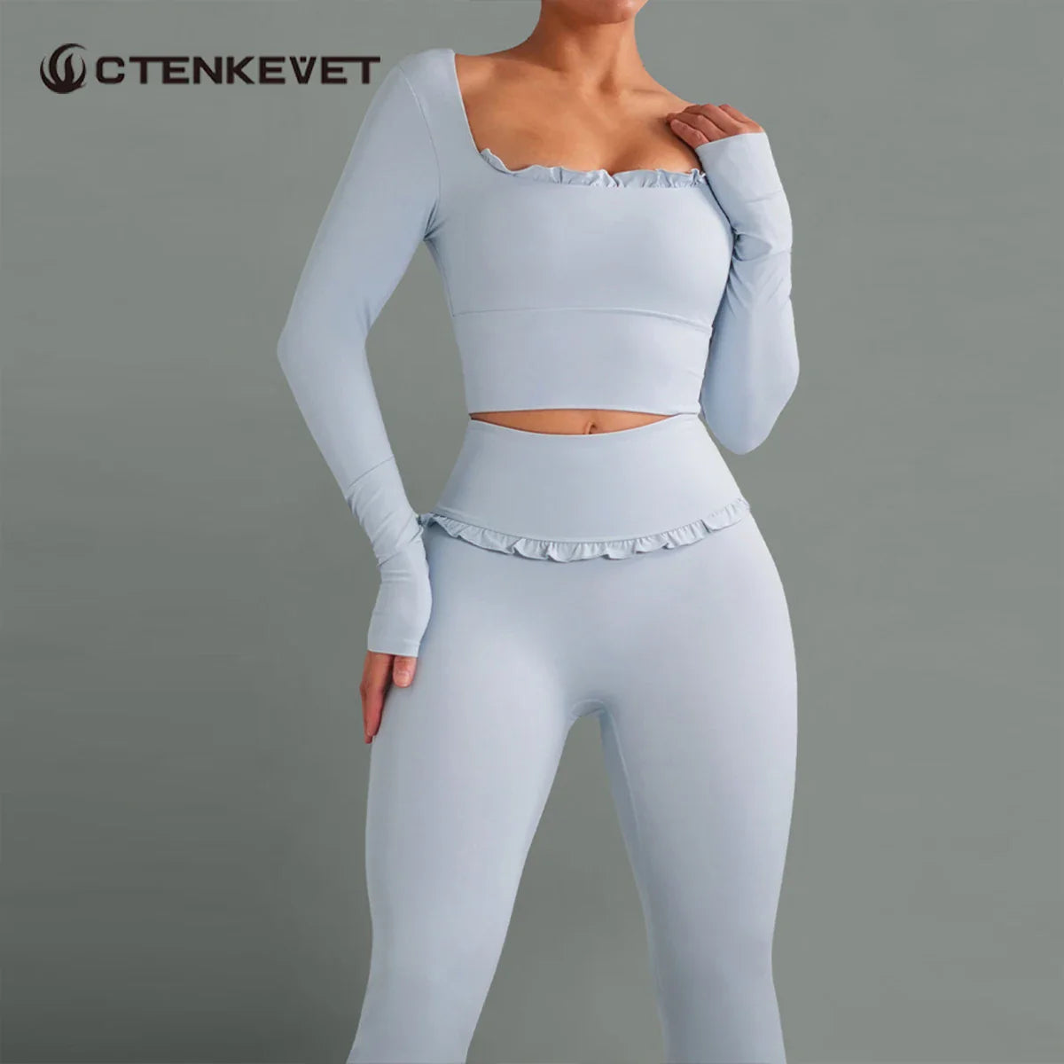 Women’s Summer Gym Yoga Set – Quick-Dry Long Sleeve Two-Piece Sportswear Outfit for Outdoor Fitness & Training