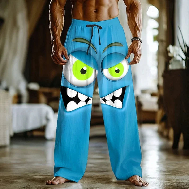 Men's 3D Facial Expression Pants - Trendy Wide-Leg Printed Casual Trousers