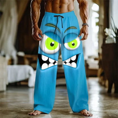 Men's 3D Facial Expression Pants - Trendy Wide-Leg Printed Casual Trousers