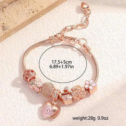 Fashion Multi-Element Rose Love Swan Family Bracelet – Daily Jewelry Accessory for Parties & Gifts