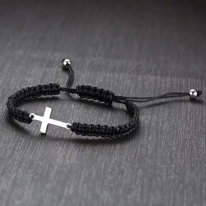 UILZ Creative Stainless Steel Cross Bracelet - Hand-Woven Adjustable Colored String, Couple Versatile Jewelry