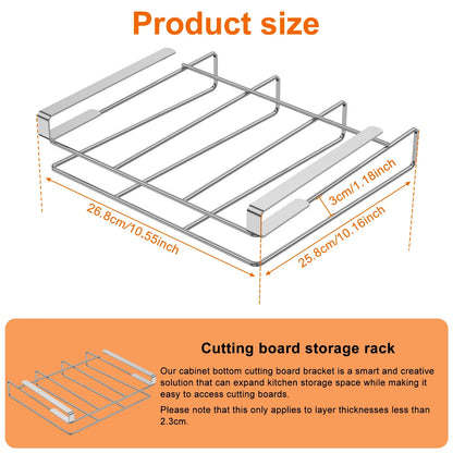 Under Cabinet Cutting Board Organizer – Stainless Steel Hanging Rack for Chopping Boards & Pot Lids