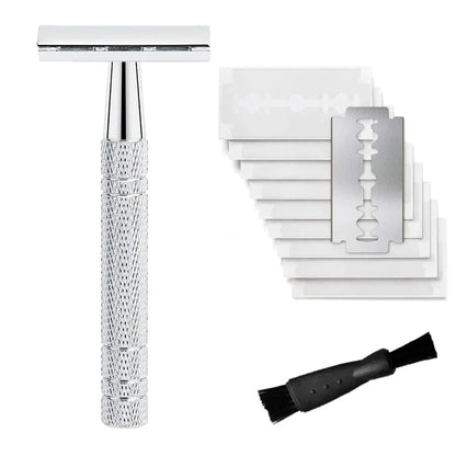 Double Edge Safety Razor for Men – Reusable Single Blade Razor with 10 Safety Razor Blades, Travel Essential Shaver